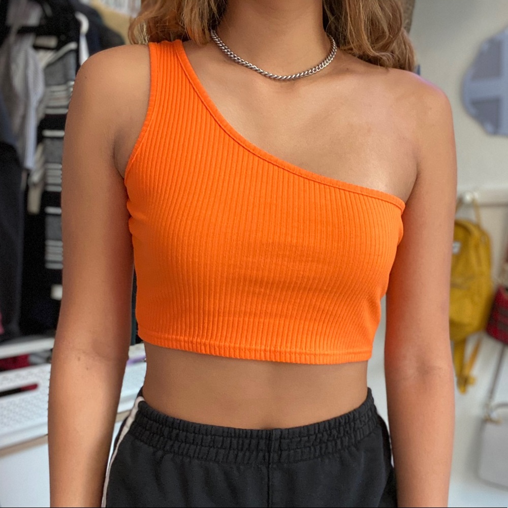 orange one shoulder top